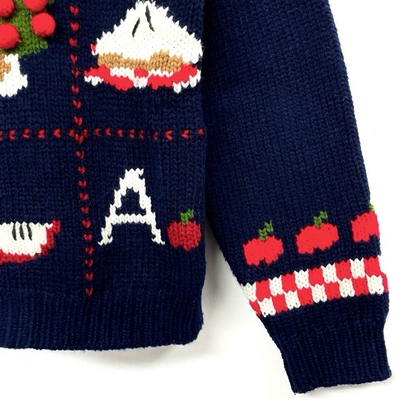 Eagles Eye Vintage 90s Kids Hand Knit A Is For Apple Navy Folk Art Sweater 6/6X - Picture 6 of 10